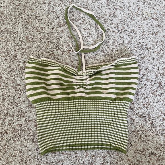 SHEIN Tops - White and Green Halter Top